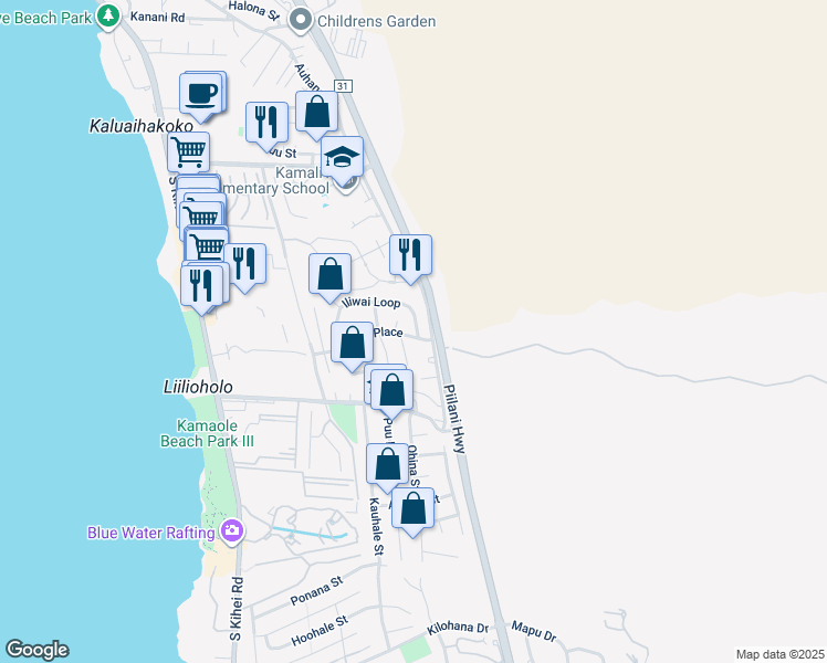 map of restaurants, bars, coffee shops, grocery stores, and more near 182 Iliwai Loop in Kihei