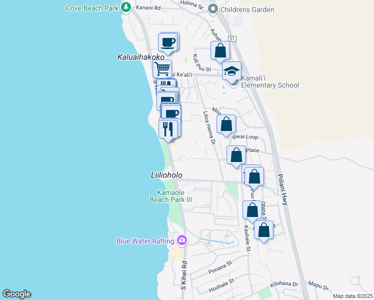 map of restaurants, bars, coffee shops, grocery stores, and more near 2531 South Kihei Road in Kihei