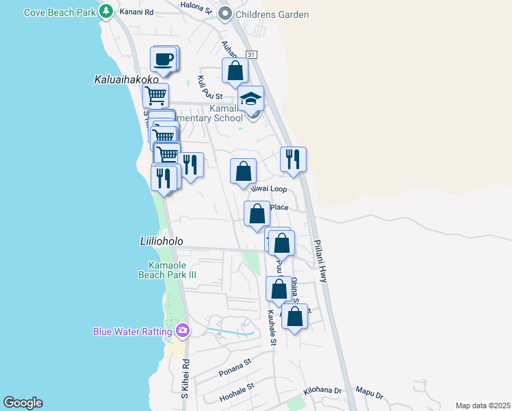 map of restaurants, bars, coffee shops, grocery stores, and more near 17 Kamakoi Place in Kihei