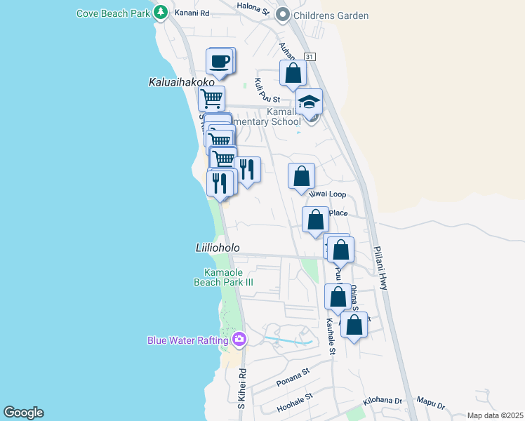 map of restaurants, bars, coffee shops, grocery stores, and more near 2531 South Kihei Road in Kihei