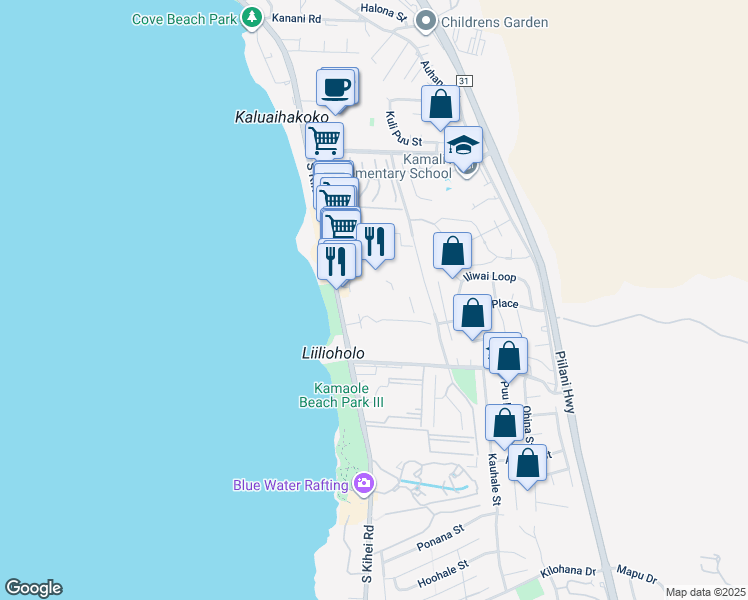 map of restaurants, bars, coffee shops, grocery stores, and more near 2531 South Kihei Road in Kihei