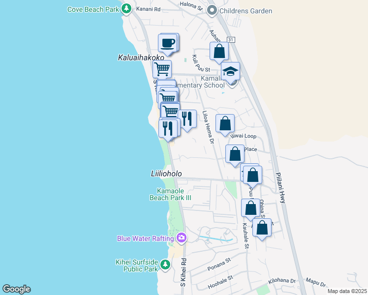 map of restaurants, bars, coffee shops, grocery stores, and more near 2531 South Kihei Road in Kihei
