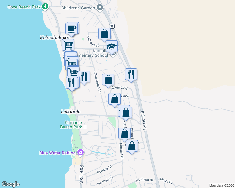 map of restaurants, bars, coffee shops, grocery stores, and more near 18 Kamakoi Place in Kihei