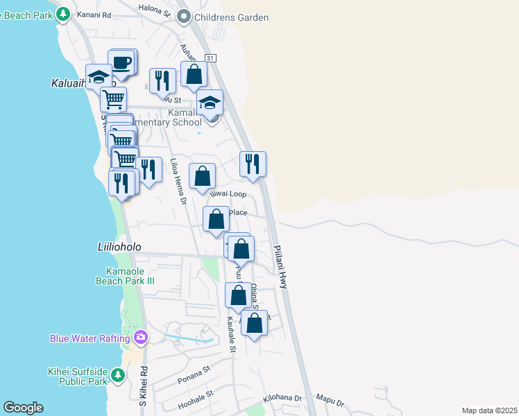 map of restaurants, bars, coffee shops, grocery stores, and more near 173 Iliwai Loop in Kihei