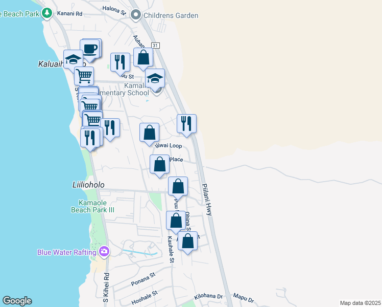 map of restaurants, bars, coffee shops, grocery stores, and more near 182 Iliwai Loop in Kihei