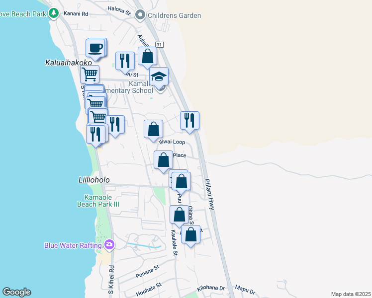 map of restaurants, bars, coffee shops, grocery stores, and more near 26 Luanaiki Place in Kihei
