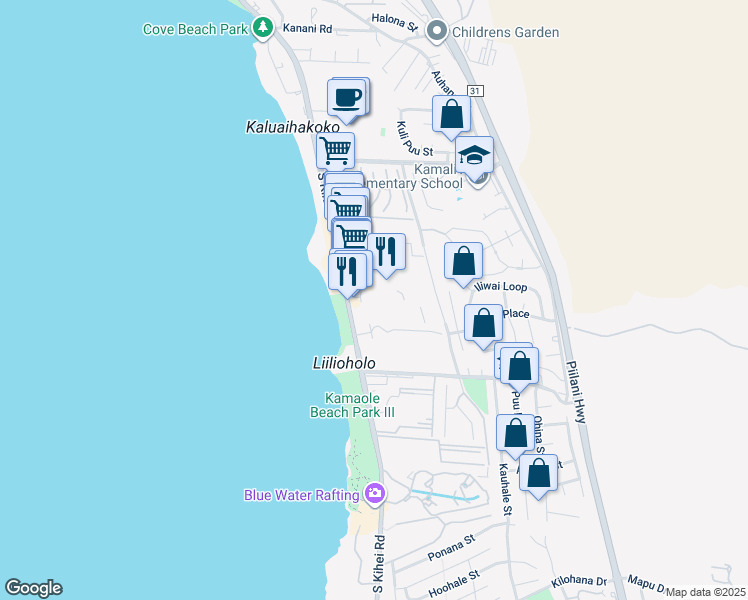 map of restaurants, bars, coffee shops, grocery stores, and more near 2495 South Kihei Road in Kihei