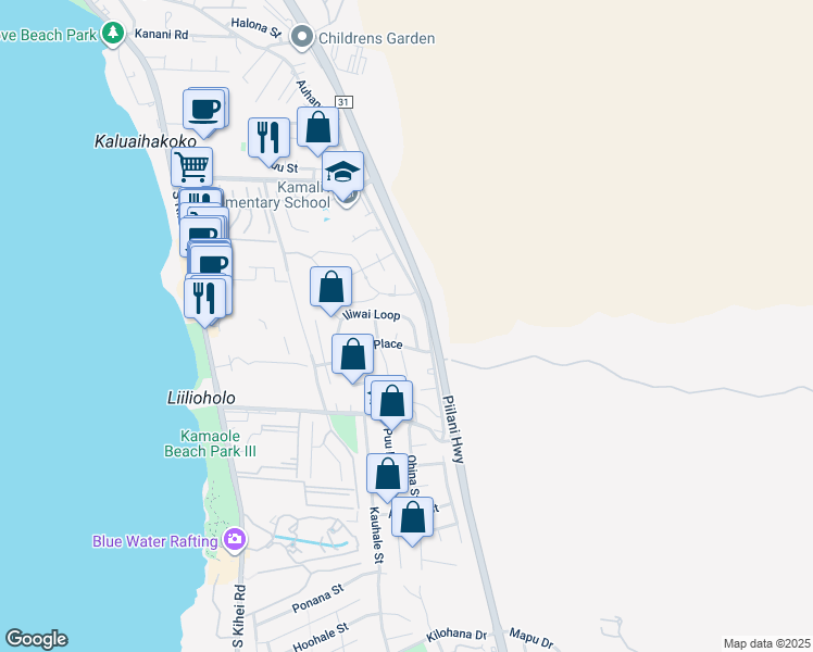 map of restaurants, bars, coffee shops, grocery stores, and more near 152 Iliwai Loop in Kihei