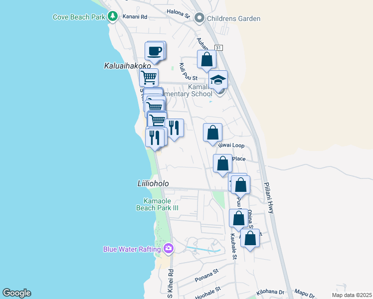 map of restaurants, bars, coffee shops, grocery stores, and more near 2505 South Kihei Road in Kihei