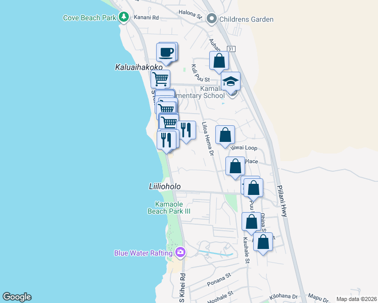 map of restaurants, bars, coffee shops, grocery stores, and more near 2495 South Kihei Road in Kihei
