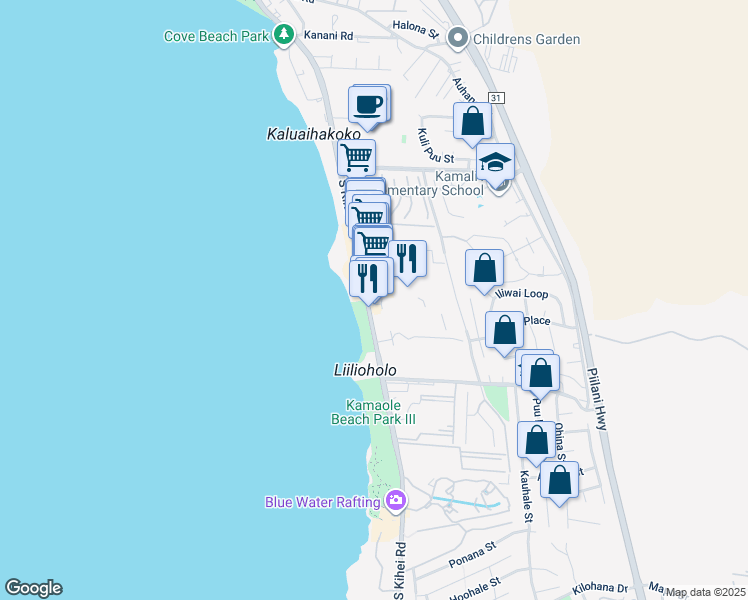 map of restaurants, bars, coffee shops, grocery stores, and more near 2495 South Kihei Road in Kihei