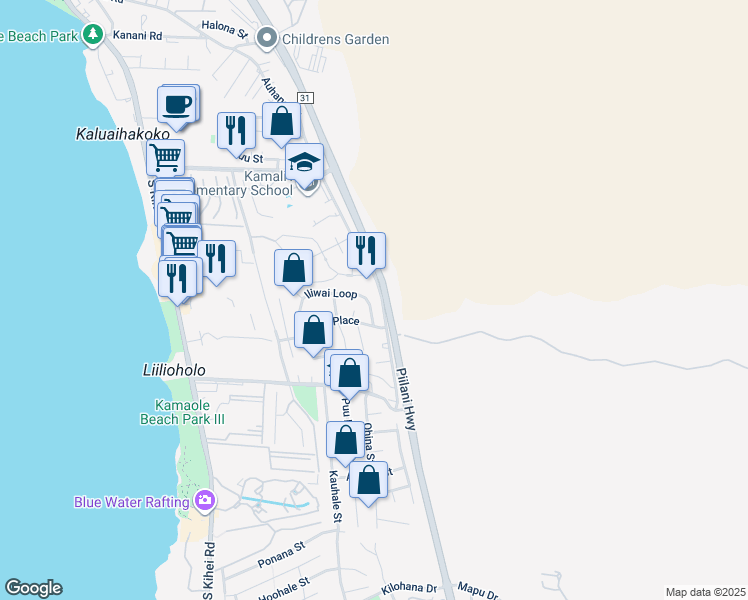 map of restaurants, bars, coffee shops, grocery stores, and more near 159 Iliwai Loop in Kihei