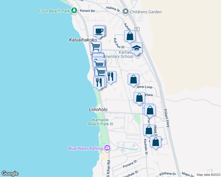 map of restaurants, bars, coffee shops, grocery stores, and more near 2495 South Kihei Road in Kihei