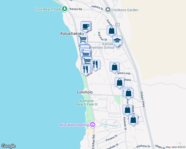 map of restaurants, bars, coffee shops, grocery stores, and more near 2495 South Kihei Road in Kihei