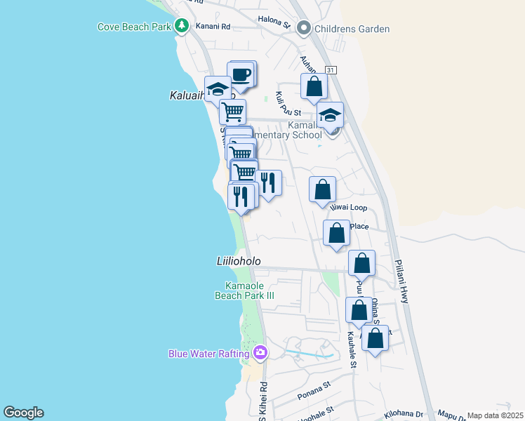map of restaurants, bars, coffee shops, grocery stores, and more near 2463 South Kihei Road in Kihei