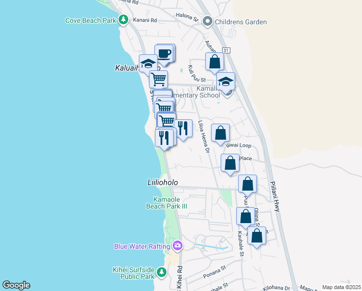 map of restaurants, bars, coffee shops, grocery stores, and more near 2495 South Kihei Road in Kihei