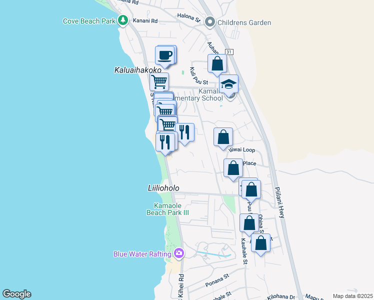 map of restaurants, bars, coffee shops, grocery stores, and more near 2495 South Kihei Road in Kihei
