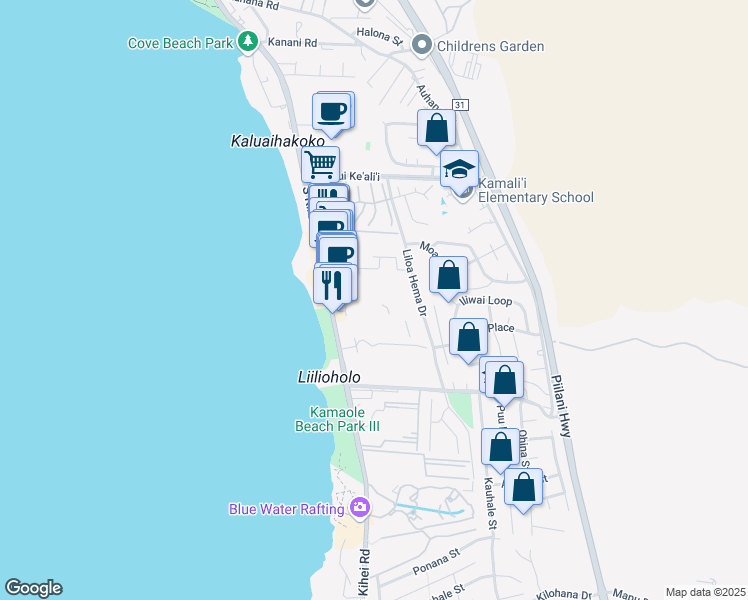 map of restaurants, bars, coffee shops, grocery stores, and more near 2505 South Kihei Road in Kihei