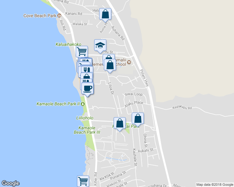 map of restaurants, bars, coffee shops, grocery stores, and more near 2515 Omiko Place in Kihei