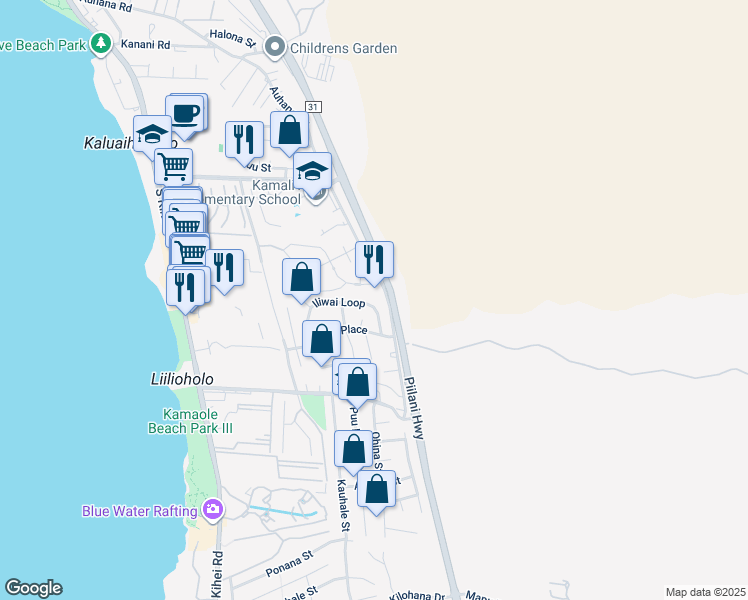 map of restaurants, bars, coffee shops, grocery stores, and more near 147 Iliwai Loop in Kihei