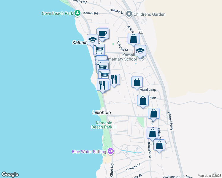 map of restaurants, bars, coffee shops, grocery stores, and more near 2495 South Kihei Road in Kihei