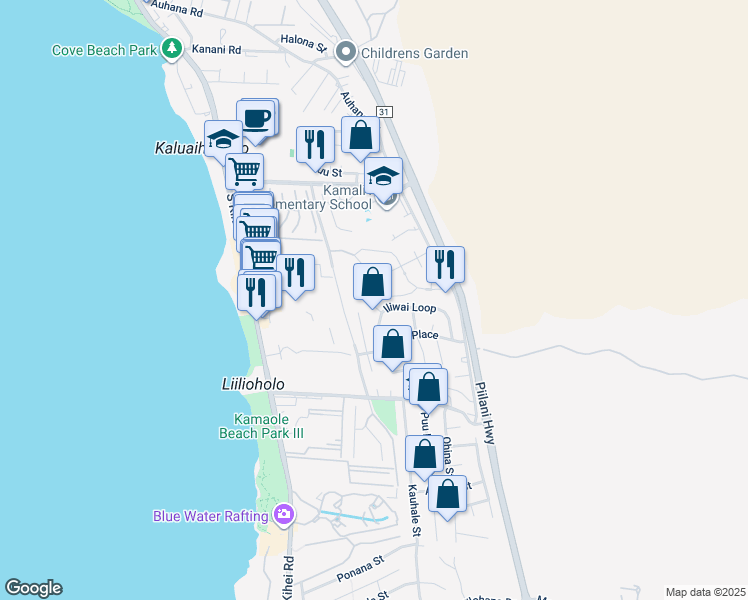 map of restaurants, bars, coffee shops, grocery stores, and more near 34 Haumea Place in Kihei