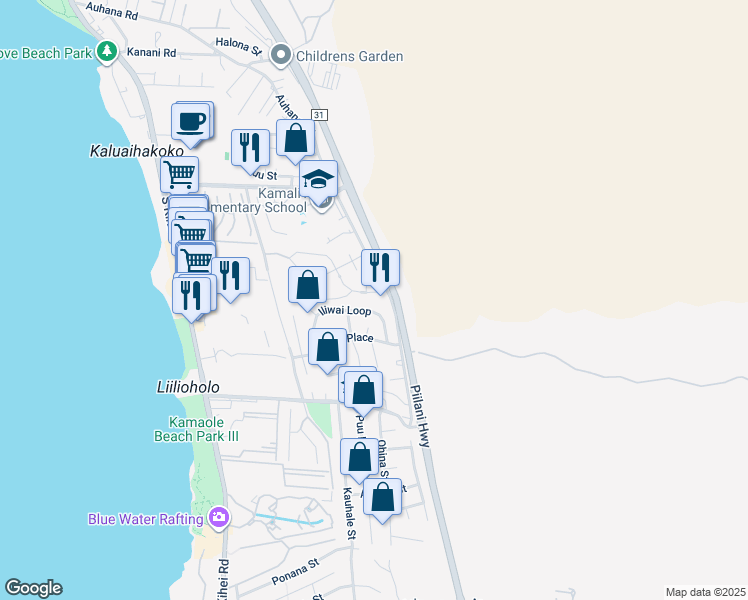 map of restaurants, bars, coffee shops, grocery stores, and more near 130 Laukahi Street in Kihei