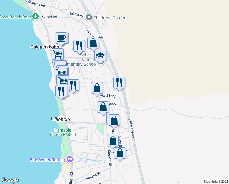 map of restaurants, bars, coffee shops, grocery stores, and more near 116 Laukahi Street in Kihei