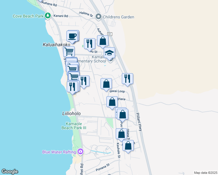 map of restaurants, bars, coffee shops, grocery stores, and more near 34 Haumea Place in Kihei