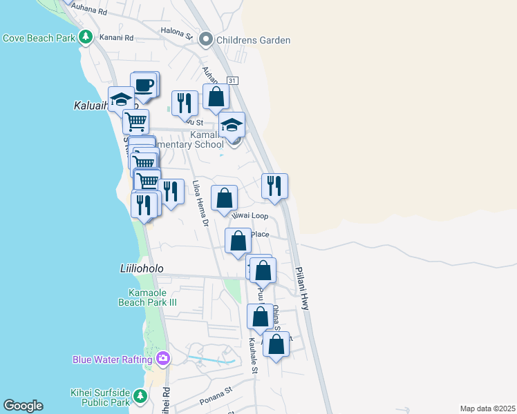 map of restaurants, bars, coffee shops, grocery stores, and more near 106 Laukahi Street in Kihei