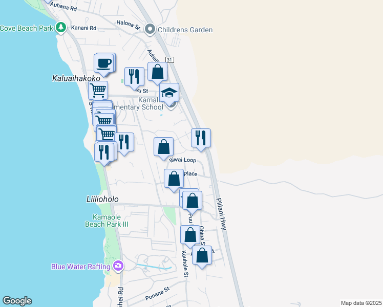 map of restaurants, bars, coffee shops, grocery stores, and more near 112 Laukahi Street in Kihei