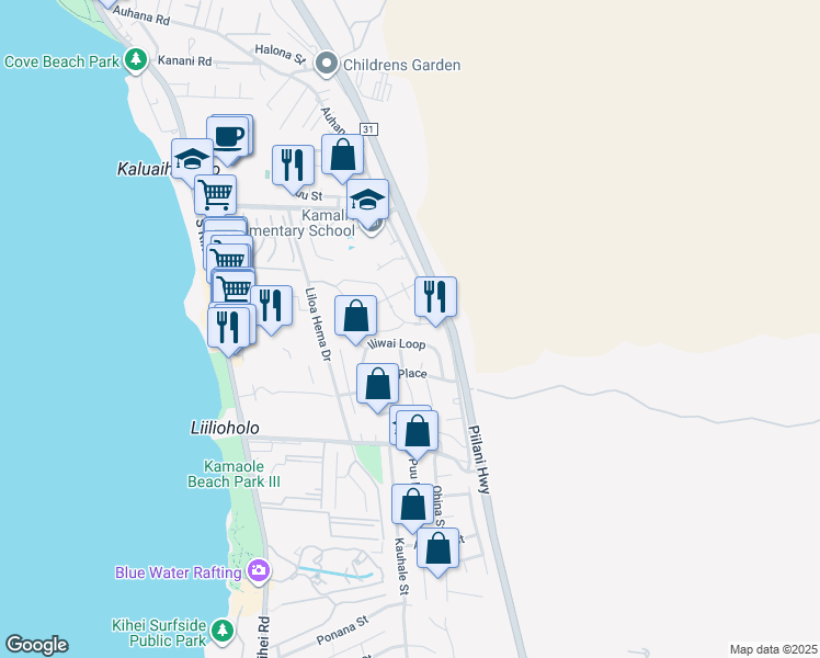 map of restaurants, bars, coffee shops, grocery stores, and more near 106 Laukahi Street in Kihei