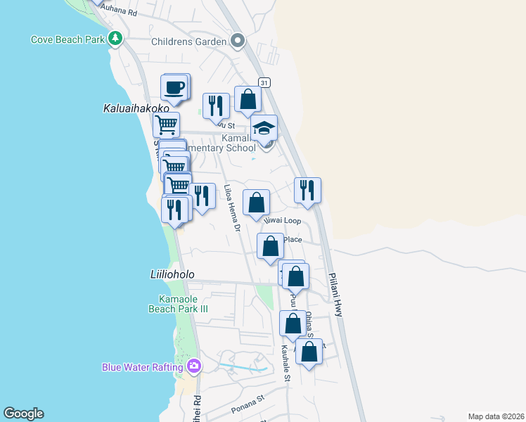 map of restaurants, bars, coffee shops, grocery stores, and more near 34 Haumea Place in Kihei