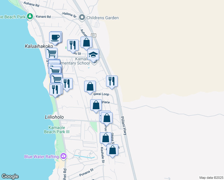 map of restaurants, bars, coffee shops, grocery stores, and more near 142 Laukahi Street in Kihei