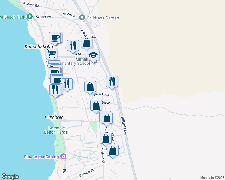 map of restaurants, bars, coffee shops, grocery stores, and more near 142 Laukahi Street in Kihei