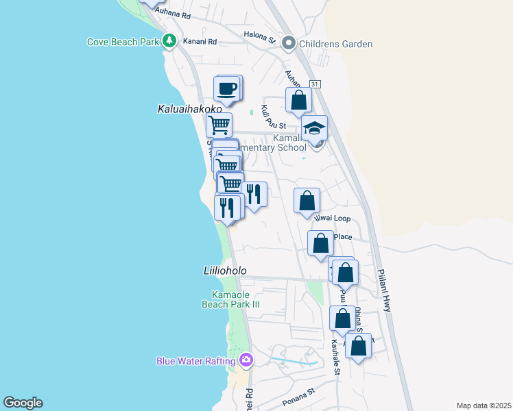 map of restaurants, bars, coffee shops, grocery stores, and more near 2455 South Kihei Road in Kihei