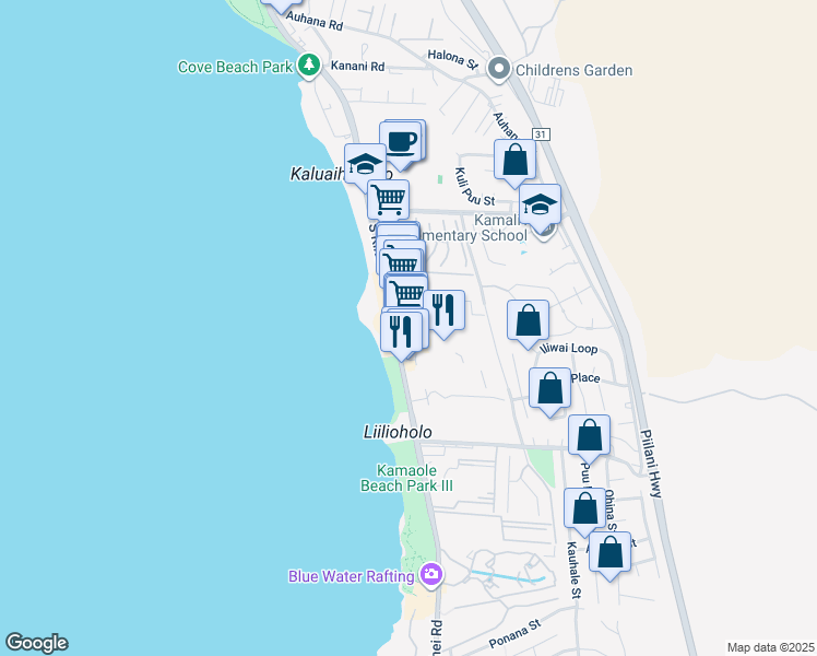 map of restaurants, bars, coffee shops, grocery stores, and more near 2463 South Kihei Road in Kihei