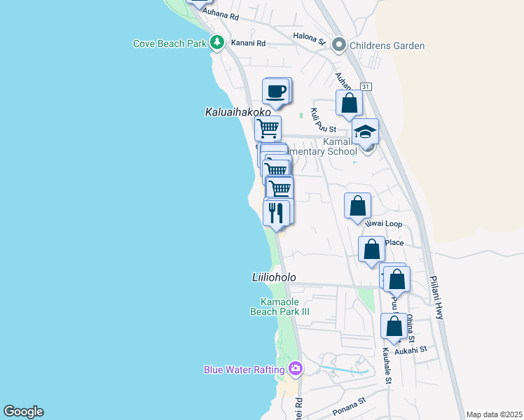 map of restaurants, bars, coffee shops, grocery stores, and more near 2480 South Kihei Road in Kihei