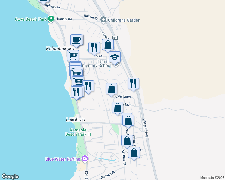 map of restaurants, bars, coffee shops, grocery stores, and more near 11 Puuwai Place in Kihei