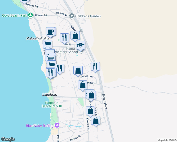 map of restaurants, bars, coffee shops, grocery stores, and more near 99 Laukahi Street in Kihei