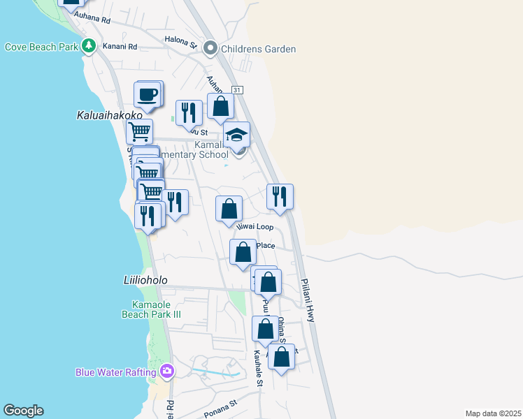 map of restaurants, bars, coffee shops, grocery stores, and more near 99 Laukahi Street in Kihei