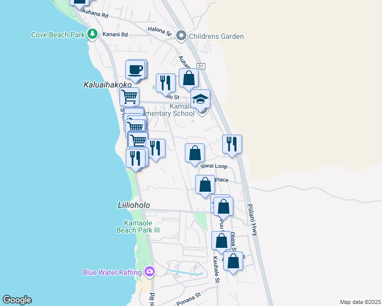 map of restaurants, bars, coffee shops, grocery stores, and more near 10 Puuwai Place in Kihei
