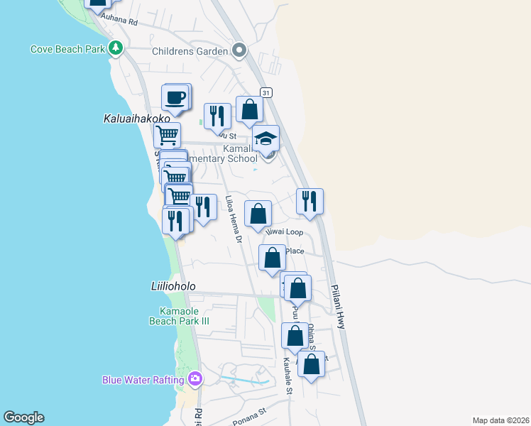 map of restaurants, bars, coffee shops, grocery stores, and more near 34 Haumea Place in Kihei