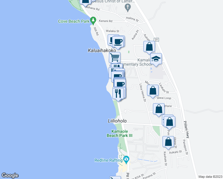 map of restaurants, bars, coffee shops, grocery stores, and more near 2450 South Kihei Road in Kihei