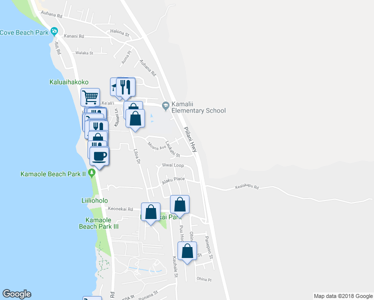 map of restaurants, bars, coffee shops, grocery stores, and more near 121 Laukahi Street in Kihei