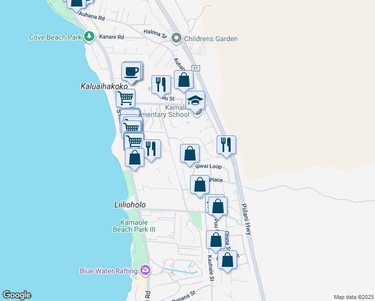 map of restaurants, bars, coffee shops, grocery stores, and more near 4 Puuwai Place in Kihei