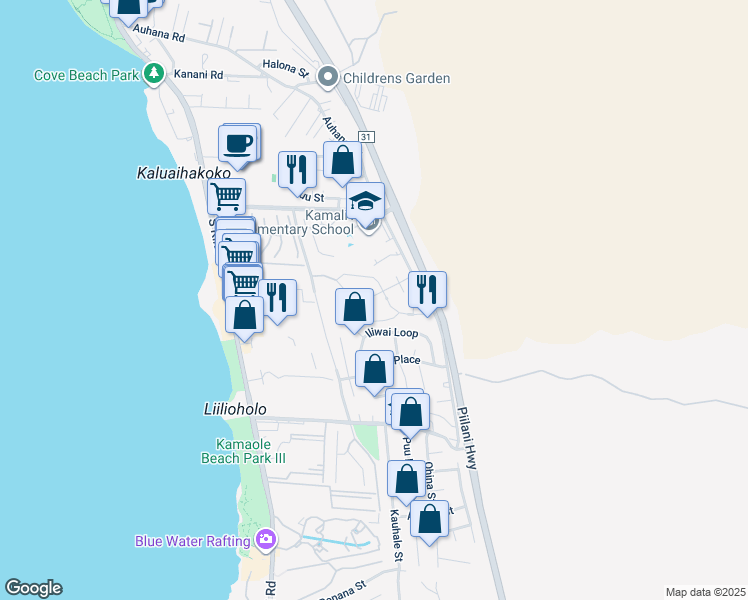 map of restaurants, bars, coffee shops, grocery stores, and more near 38 Laukahi Street in Kihei