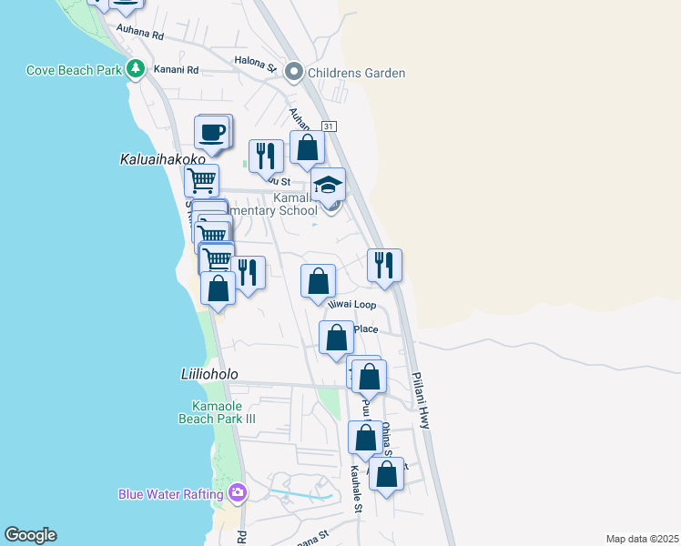 map of restaurants, bars, coffee shops, grocery stores, and more near 82 Laukahi Street in Kihei