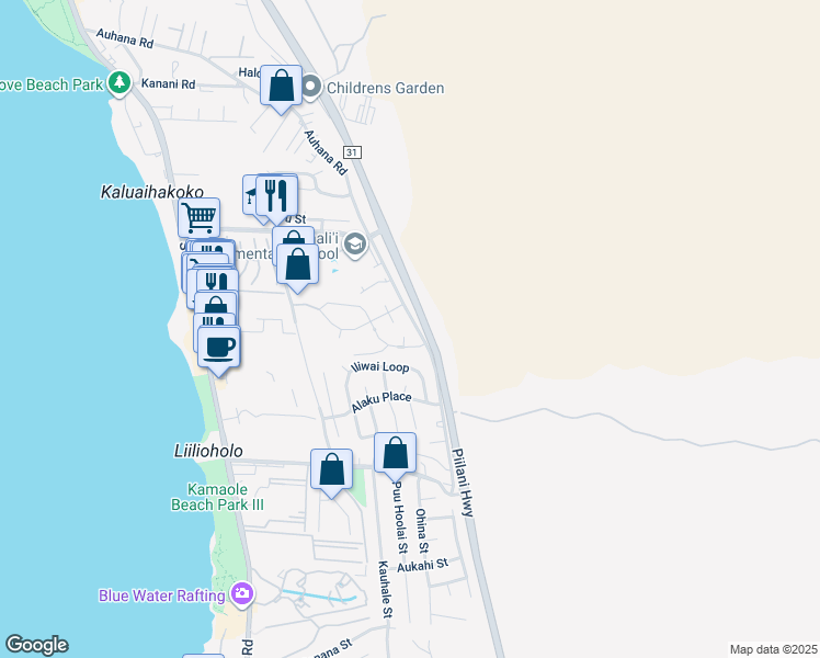 map of restaurants, bars, coffee shops, grocery stores, and more near 117 Laukahi Street in Kihei