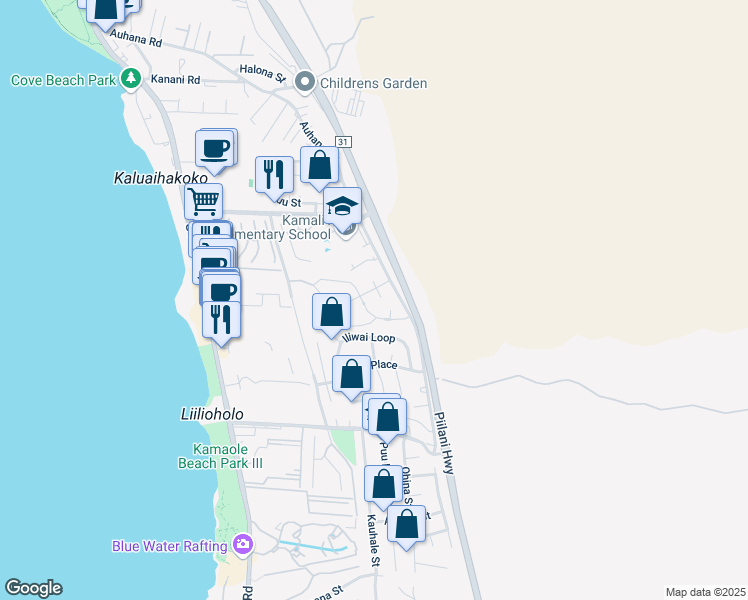 map of restaurants, bars, coffee shops, grocery stores, and more near 30 South Kukui Place in Kihei